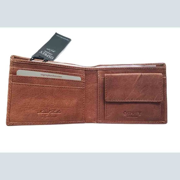 Osprey London Barker Coin Pocket Wallet Tan Leather Bifold Men's - Picture 2 of 4